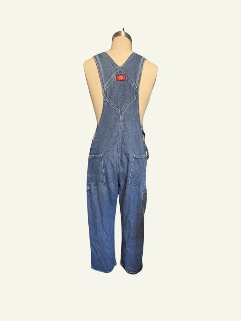 Dickies Blue Denim Carpenter Overalls with Red Logo Patch - Picture 4 of 4